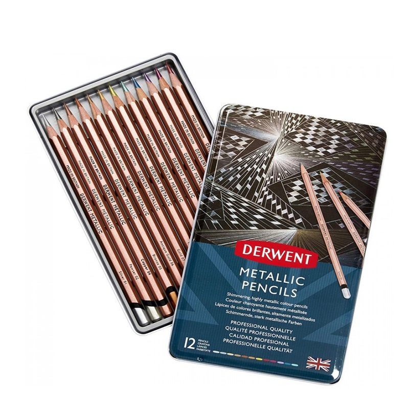 Derwent sada pasteliek Metallic sú výnimočné rozmývateľné pastelky. Majú nádherné metalické odtiene, ktoré najlepšie vyniknú na tmavom pozadí či